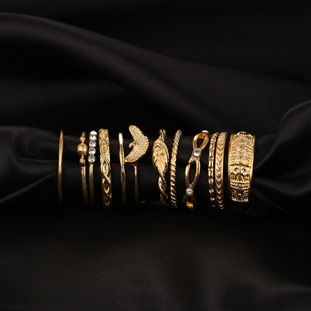 12pcs/Lot Eagle Crystal Gold Color Ring Set For Engagement Women Jewelry Midi Finger Ring Party For Girls Anillos