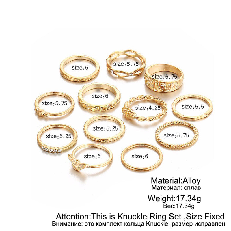 12pcs/Lot Eagle Crystal Gold Color Ring Set For Engagement Women Jewelry Midi Finger Ring Party For Girls Anillos