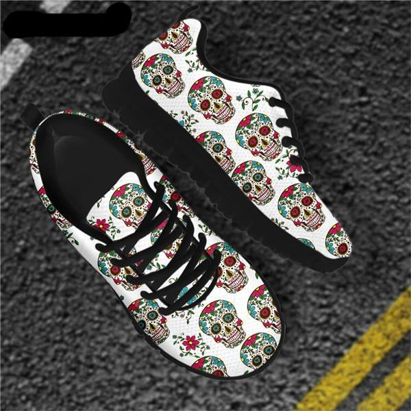 Sugar Skull Floral Flats Sneaker Shoes for Women Light Weight Female Sneakers