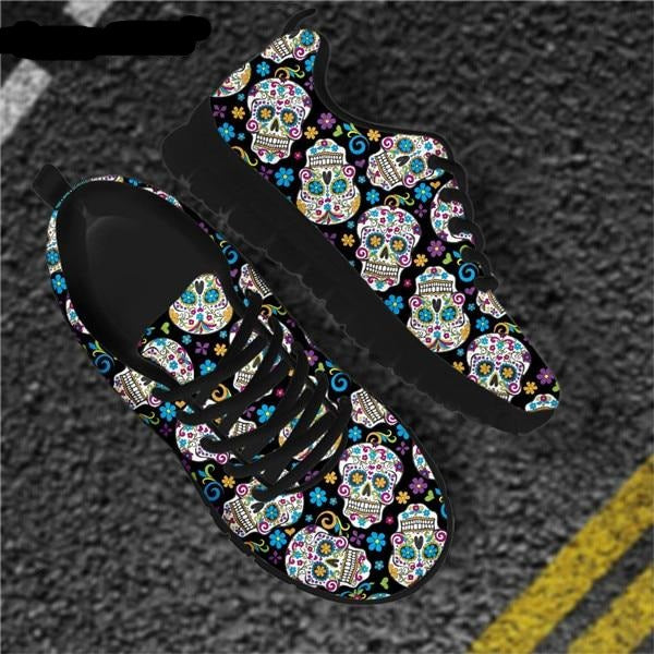 Sugar Skull Floral Flats Sneaker Shoes for Women