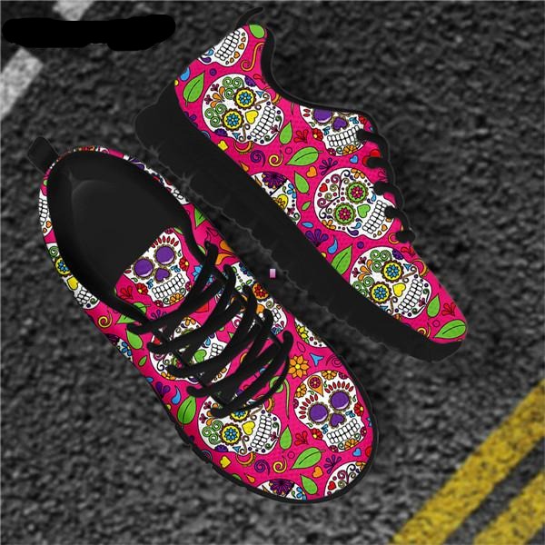 Sugar Skull Floral Flats Sneaker Shoes for Women Light Weight Sneakers Shoes