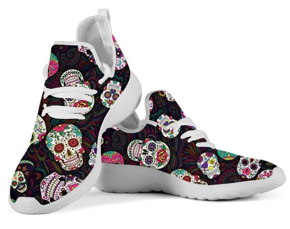 Skull and Sugar Mesh Sneakers Fashion Lace Up Shoes