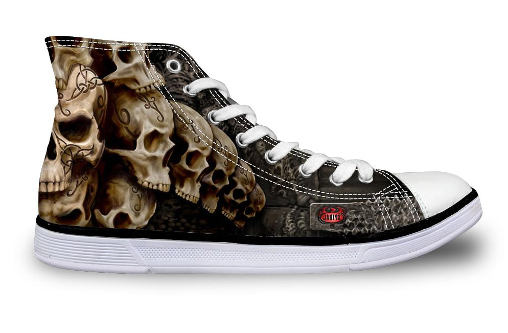 Cool Punk Skull Printed Men's High-top Canvas Shoes