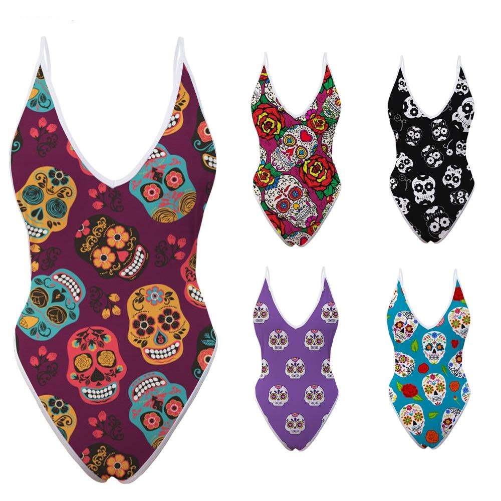 Sugar Skull Pattern Woman Summer Sexy One piece