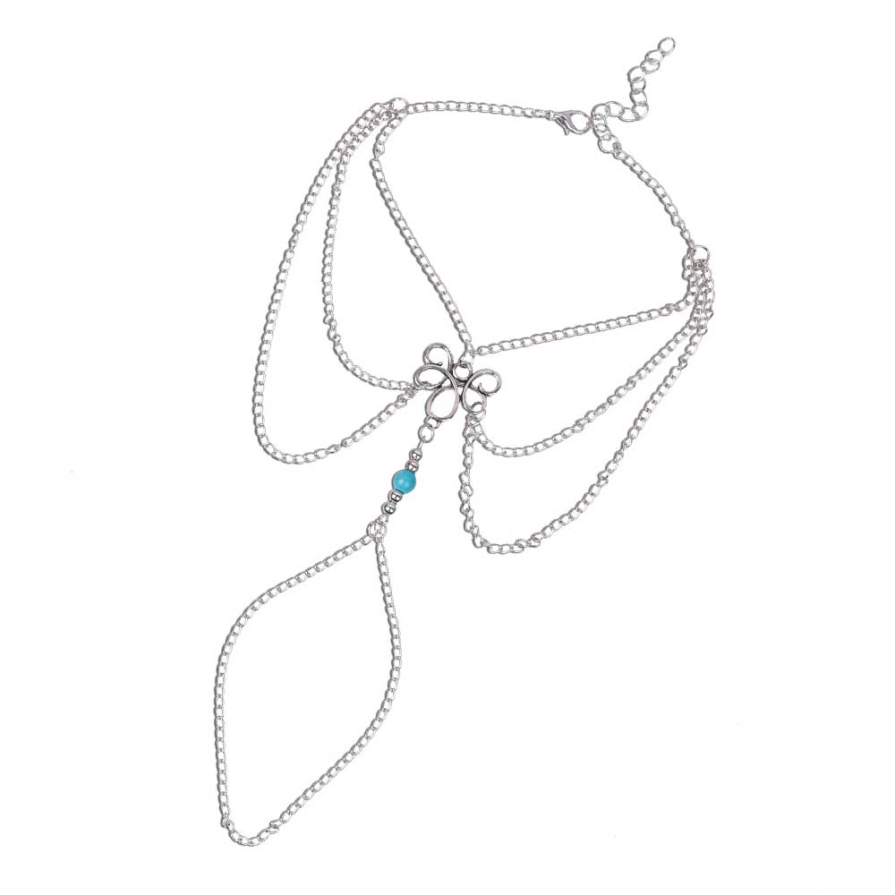 Blue Stone Ankle The New fashion Simple Retro Hollow Pattern Gem Beaded tassel Even referring to Beach Anklet Female