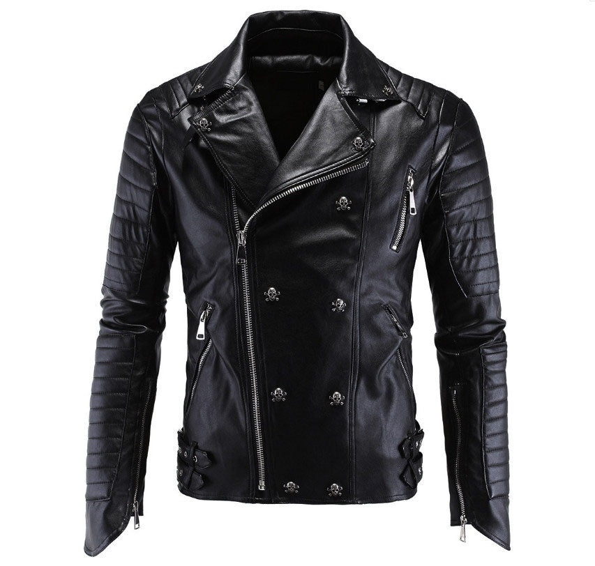 Men Leather Mens Skull Punk Veste Cuir Homme PU Leather Jackets motorcycle leather Coats Plus Size XXXL 4XL 5XL Fashion