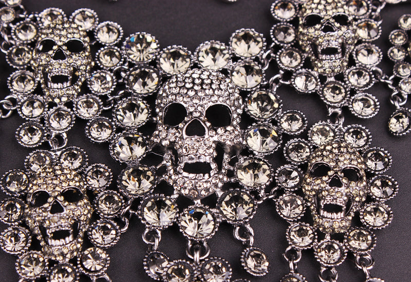 Individuality Rhinestones Skeleton Necklace Earrings Sets Vintage Skull Jewelry Sets Retro crystal Jewellery Set Gift for Women