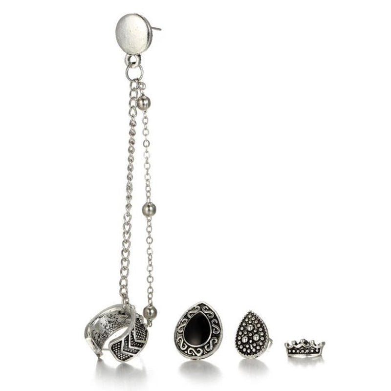 Vintage 4 PCS/Set Ear Jewelry for Women Silver-Color Geometric Crown