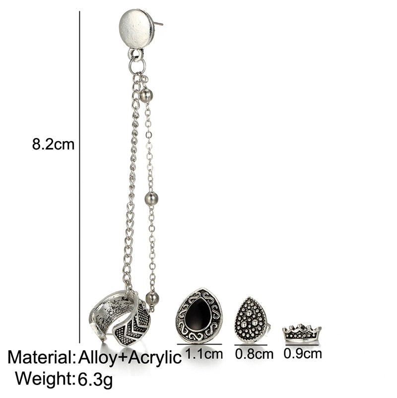 Vintage 4 PCS/Set Ear Jewelry for Women Silver-Color Geometric Crown