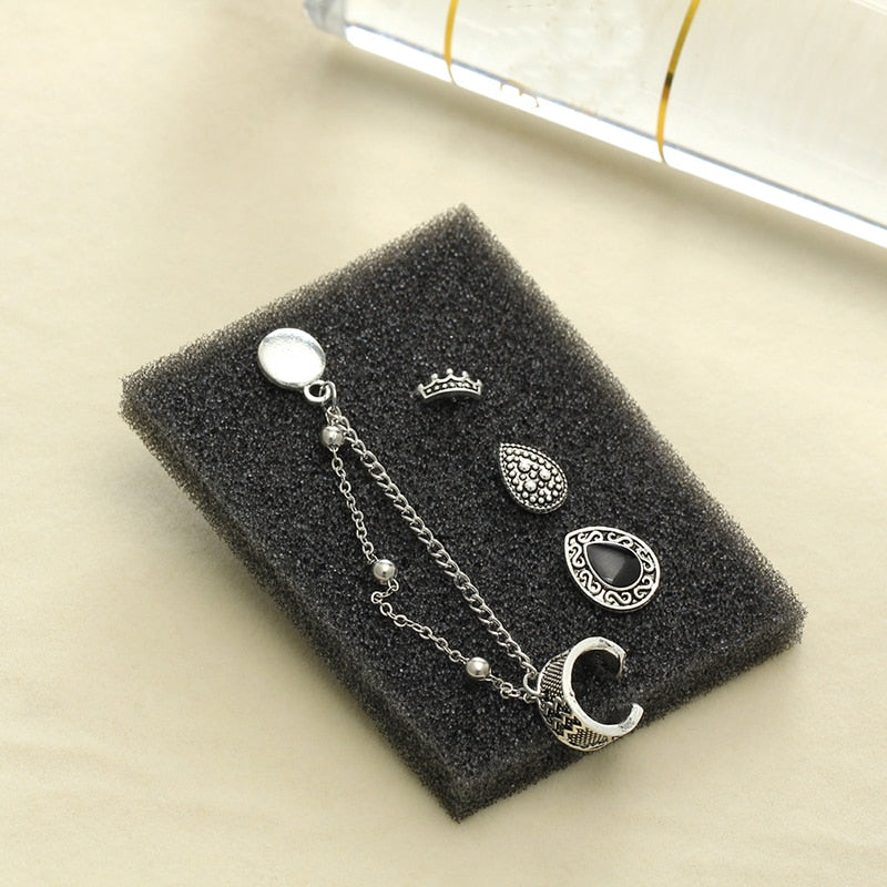 Vintage 4 PCS/Set Ear Jewelry for Women Silver-Color Geometric Crown