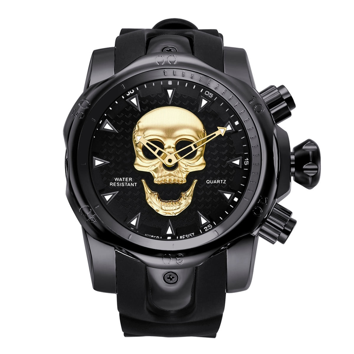 New Big Dial Rotatable 3D Skull Watch Men Gold Black Ghost