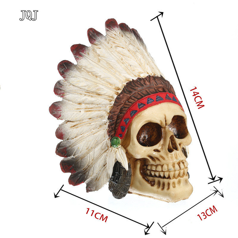 Resin Skull Statues Figurines India Style Skull Skeletons Head Ornament Creative Halloween Bar Home Decoration Accessories