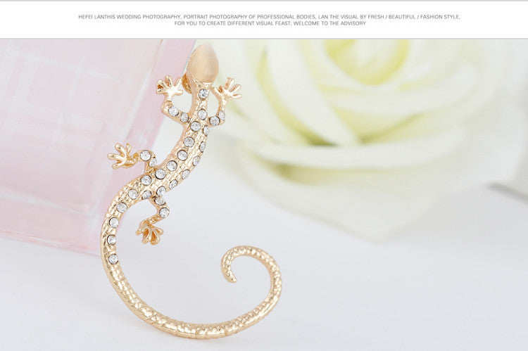 Gothic Punk Crystal Lizard Ear Cuffs for Women Gold Color Silver Color Rhinestone Animal Geckos Clip Earrings 1PC