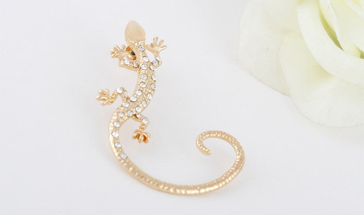 Gothic Punk Crystal Lizard Ear Cuffs for Women Gold Color Silver Color Rhinestone Animal Geckos Clip Earrings 1PC
