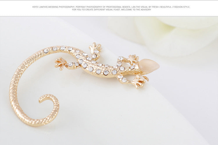Gothic Punk Crystal Lizard Ear Cuffs for Women Gold Color Silver Color Rhinestone Animal Geckos Clip Earrings 1PC