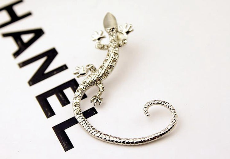 Gothic Punk Crystal Lizard Ear Cuffs for Women Gold Color Silver Color Rhinestone Animal Geckos Clip Earrings 1PC