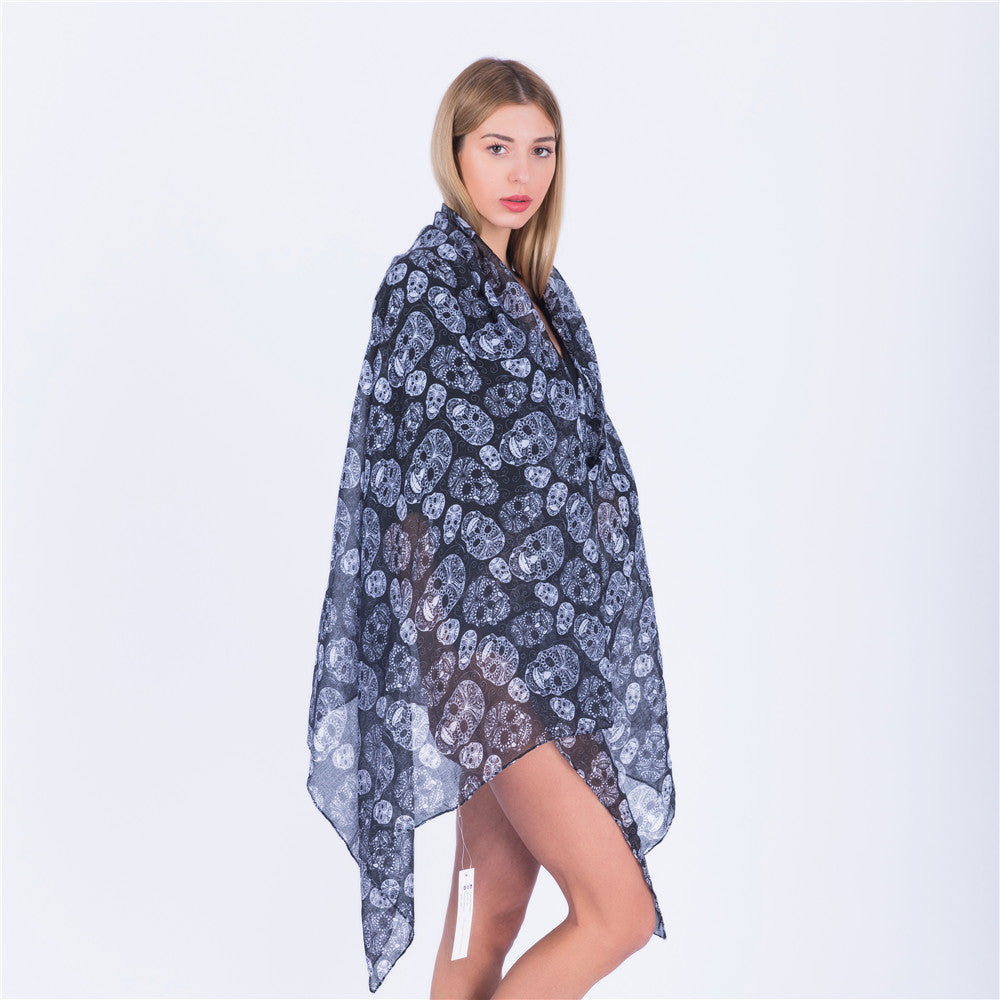 Scarf Skull Print Scarves and Wraps Girls Viscose Shawls Spring