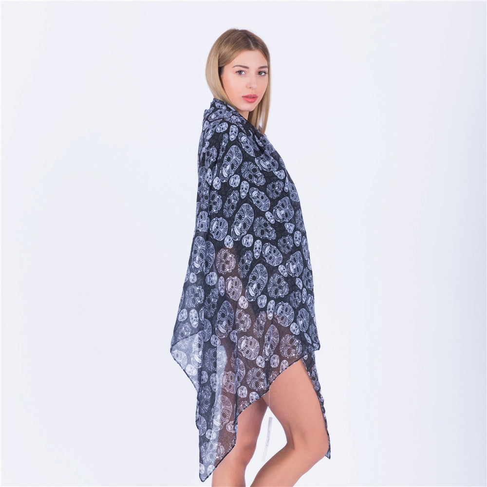 Scarf Skull Print Scarves and Wraps Girls Viscose Shawls Spring