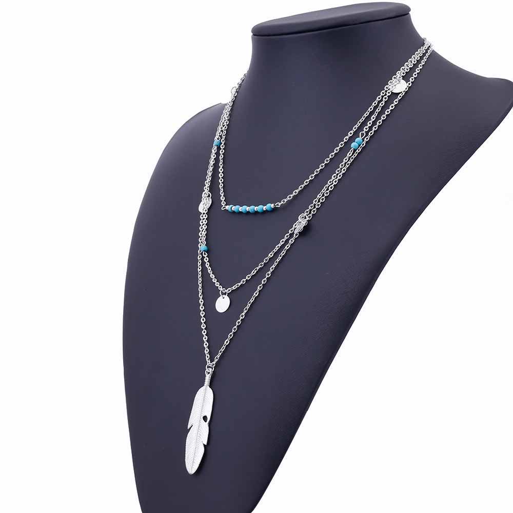 KISS WIFE 2017 New Fashion Feather Necklace Leaf Layer 3 Necklace Multilayer Necklace Women