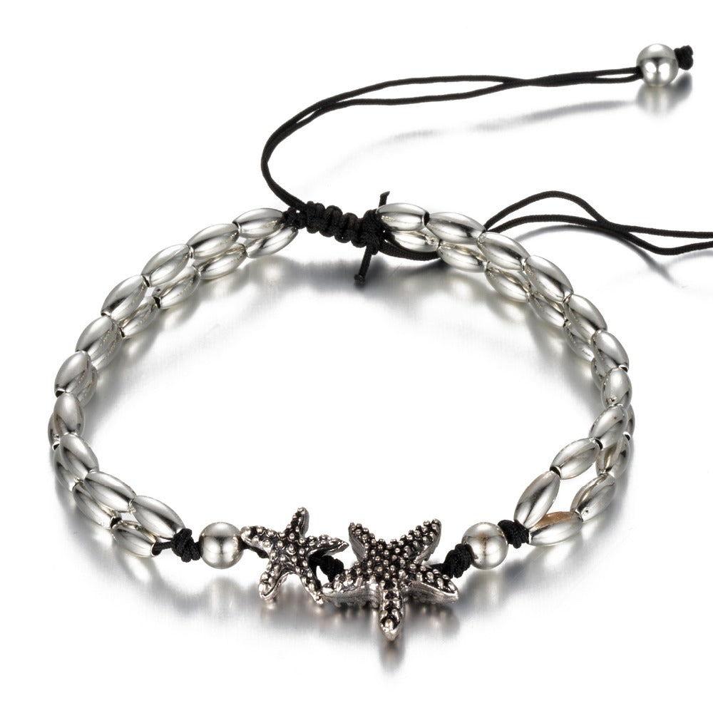 Summer Beads Pendant Anklet Foot Chain Ankle Starfish Bracelet Charm Double Chain Anklet Beach Vintage Foot Jewelry