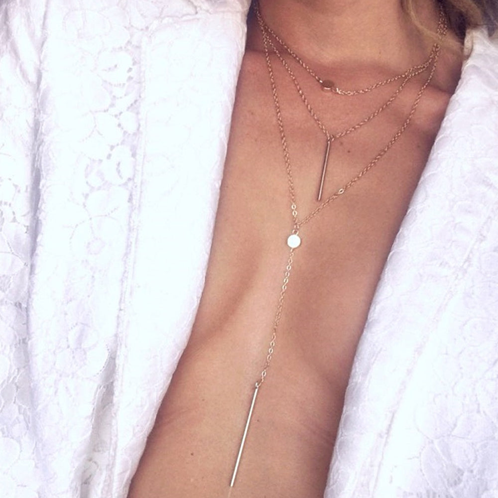 Women Necklaces & Pendants 3 multi layer Necklace Tassel Charm Bar statement Necklace for Women gift