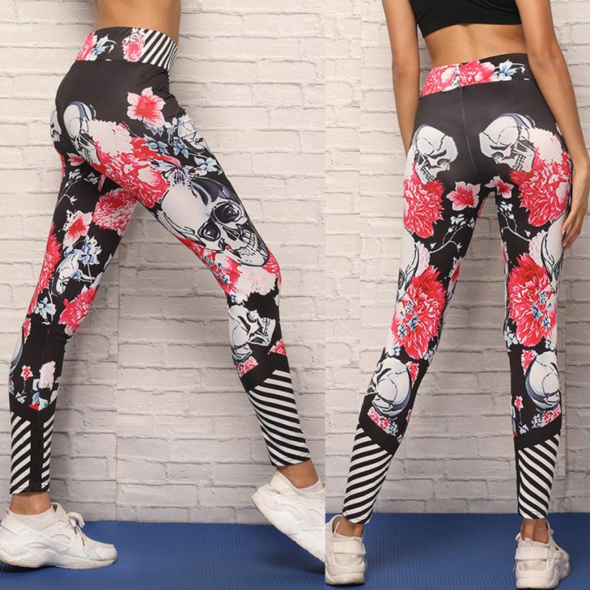 Yoga Pants Black High Waist Running Slim Sport Pants Gym Leggings for Trousers Women's Skull Printed Leggings Athle