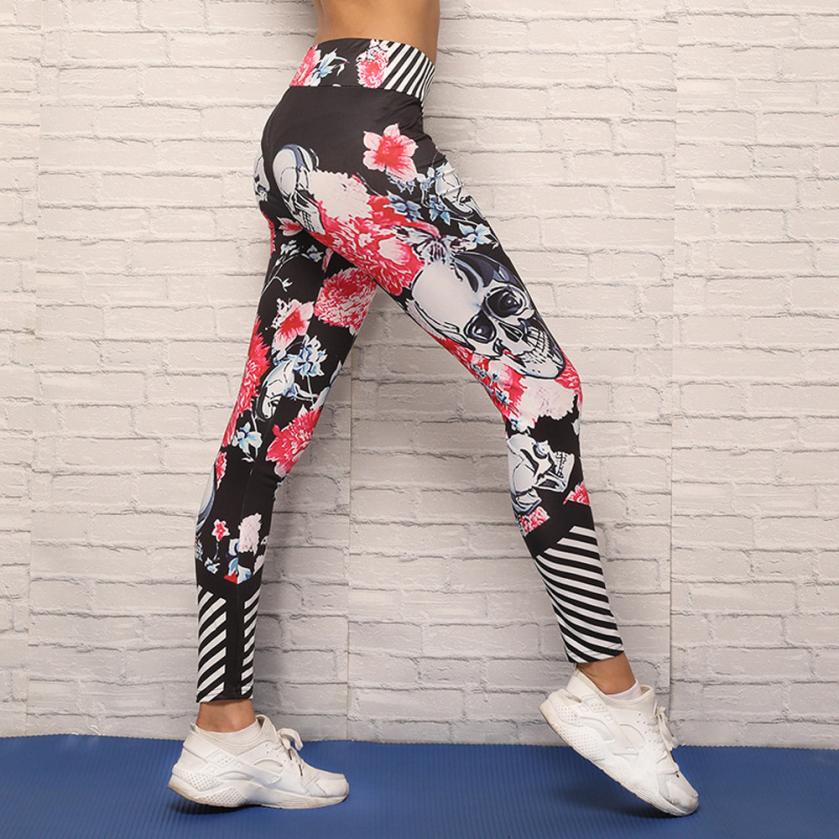Yoga Pants Black High Waist Running Slim Sport Pants Gym Leggings for Trousers Women's Skull Printed Leggings Athle