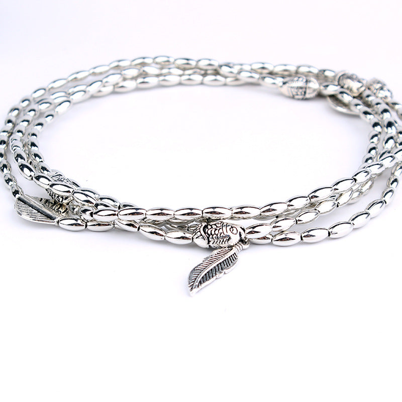 New Fashion Multilayer Retro Bohemia Round Leaves Anklet Beach Foot Jewelry Pull Bead Boho Anklet Bracelet For Women