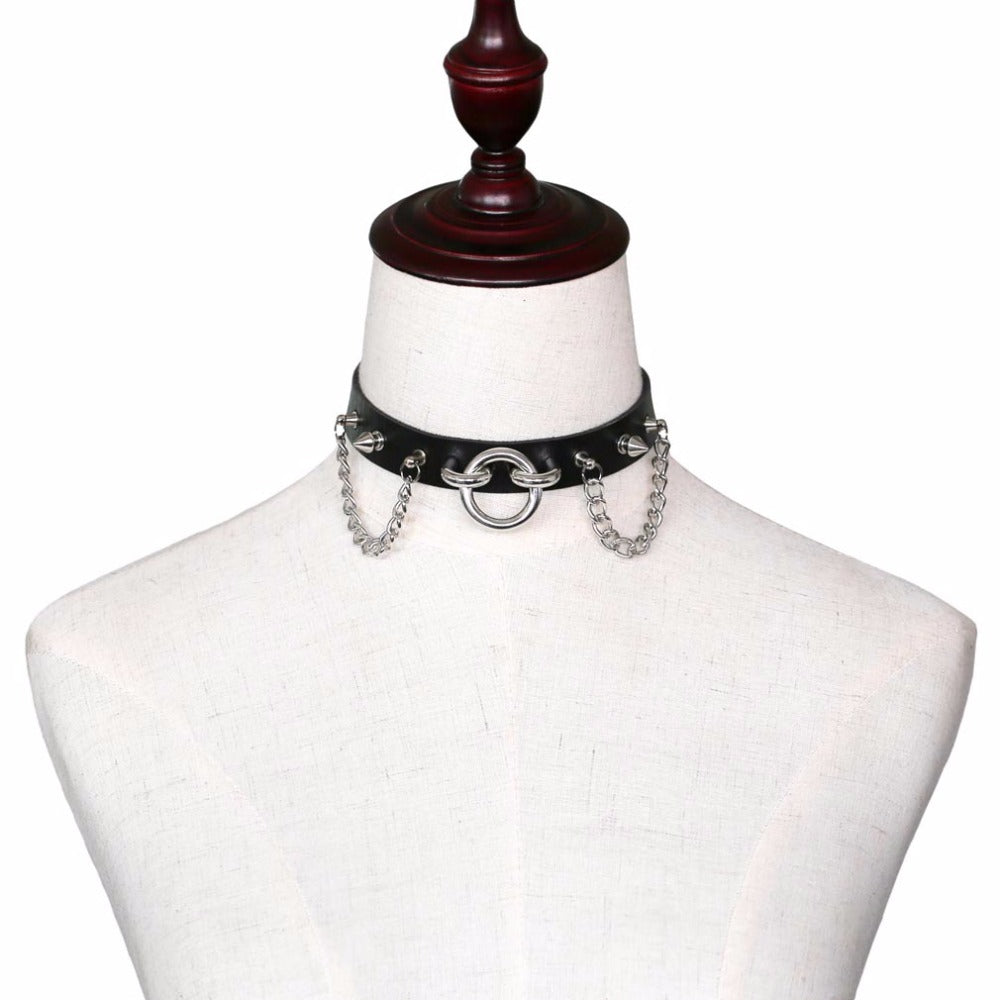 Choker Rivets O Round Metal Silver Color Leather Collar Bondage Goth Chokers Women Gothic Necklace 2017 New Punk Jewelry