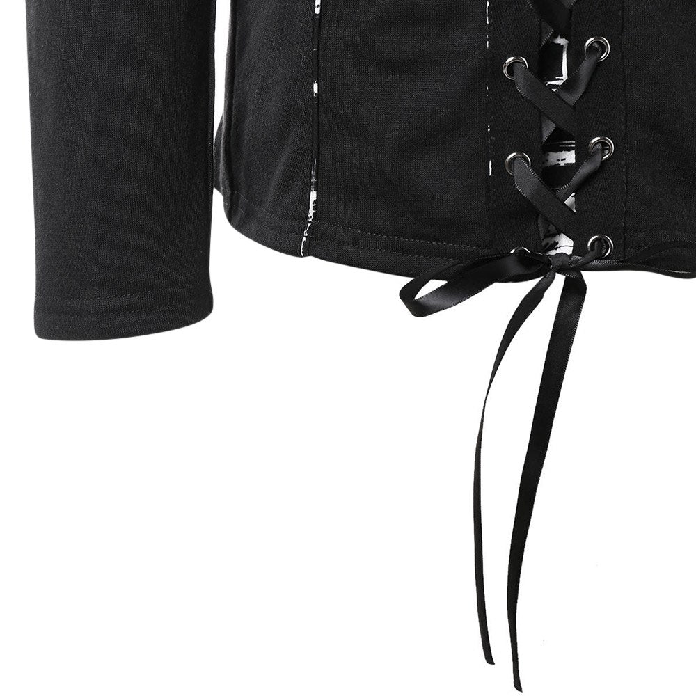 Autumn Women Double Lace-up Zip Up Hooded Coat Plus Size 3XL Fashion Black Elastic Jackets Casual Female Outwear Tops