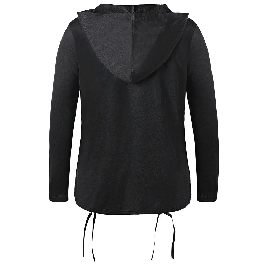 Autumn Women Double Lace-up Zip Up Hooded Coat Plus Size 3XL Fashion Black Elastic Jackets Casual Female Outwear Tops