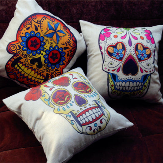 Kiwiberry Mexican day of died Skull Pillowcase Cotton Linen Decorative skullhead cushion cover Almofadas Cojines