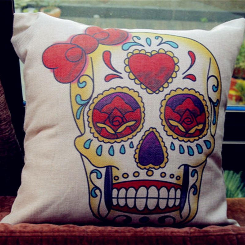 Kiwiberry Mexican day of died Skull Pillowcase Cotton Linen Decorative skullhead cushion cover Almofadas Cojines