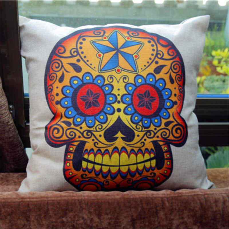 Kiwiberry Mexican day of died Skull Pillowcase Cotton Linen Decorative skullhead cushion cover Almofadas Cojines