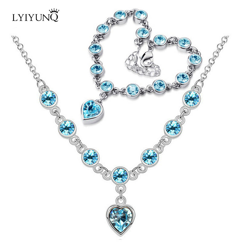 Fashion Romantic Crystal Jewelry Sets For Women Heart Bracelets And Necklace