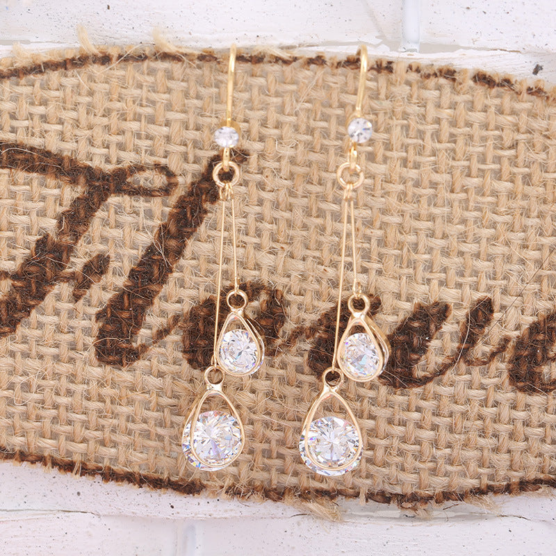 Water drop droplet clip on Earrings long Zircon Earrings ear clip non pierced earrings Korean luxury fashion jewelry