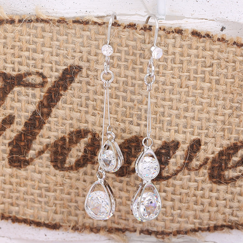 Water drop droplet clip on Earrings long Zircon Earrings ear clip non pierced earrings Korean luxury fashion jewelry