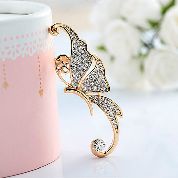 New Fashion Fine Jewelry Gold Color Full Rhinestone Elves Butterfly Ear Clip Single Left ear Earrings For Women E-138