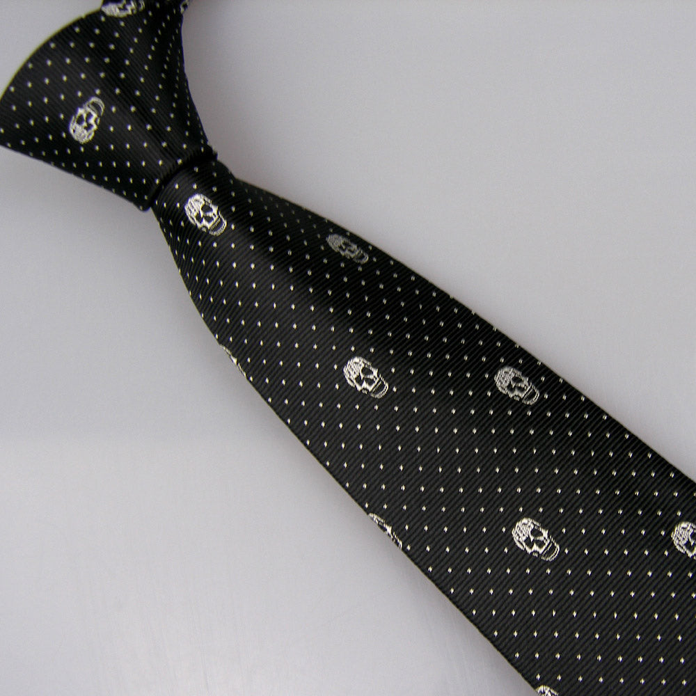 Ties Men's Suit Black with Silver Dot Skull head Pattern Halloween
