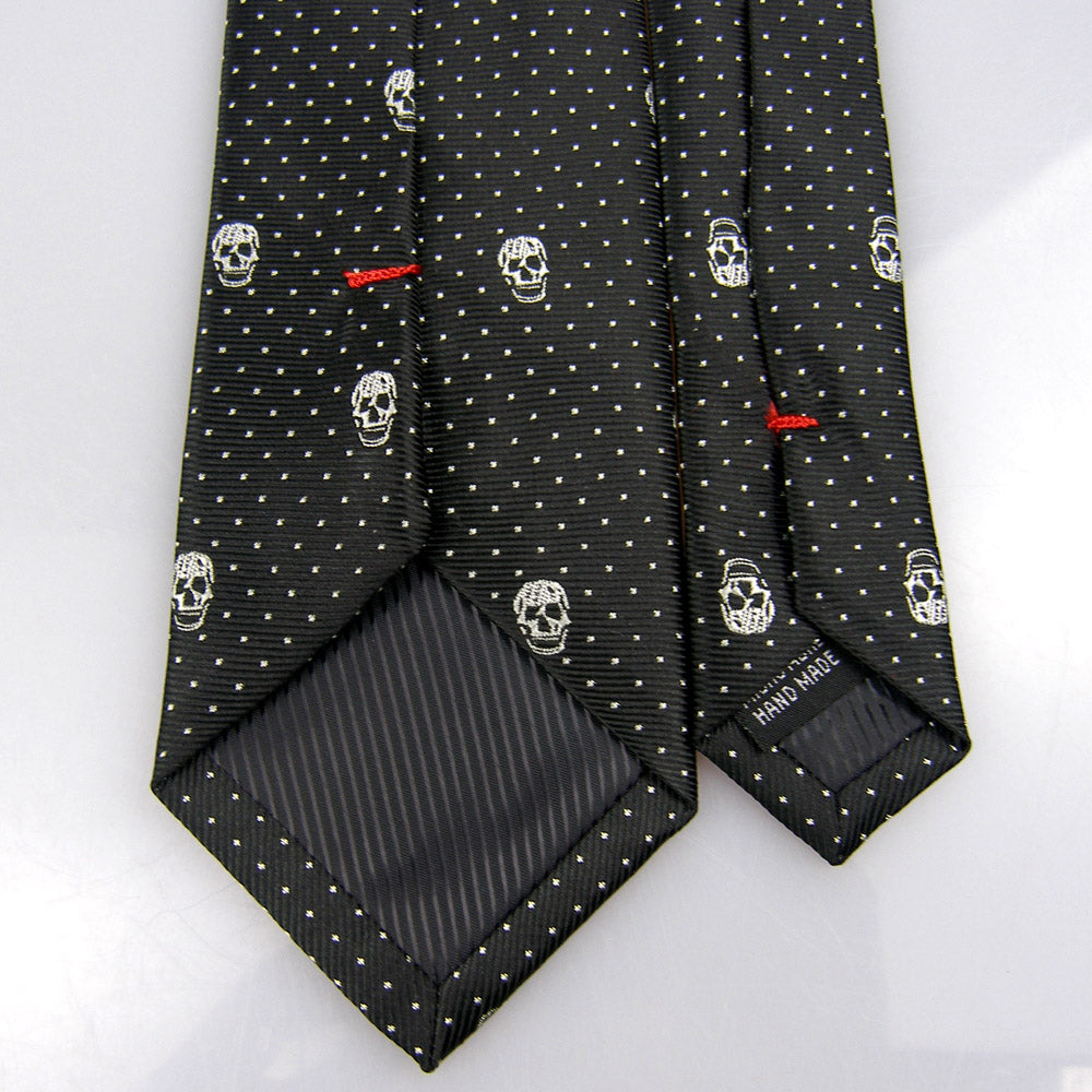 Ties Men's Suit Black with Silver Dot Skull head Pattern Halloween