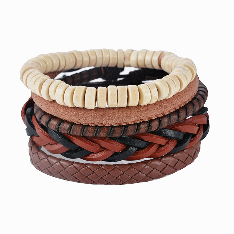 1Set (3-4PCs) Leather Bracelet Men Multilayer Bead Bracelet Punk Wrap Bracelets for Women Vintage punk Men Jewelry