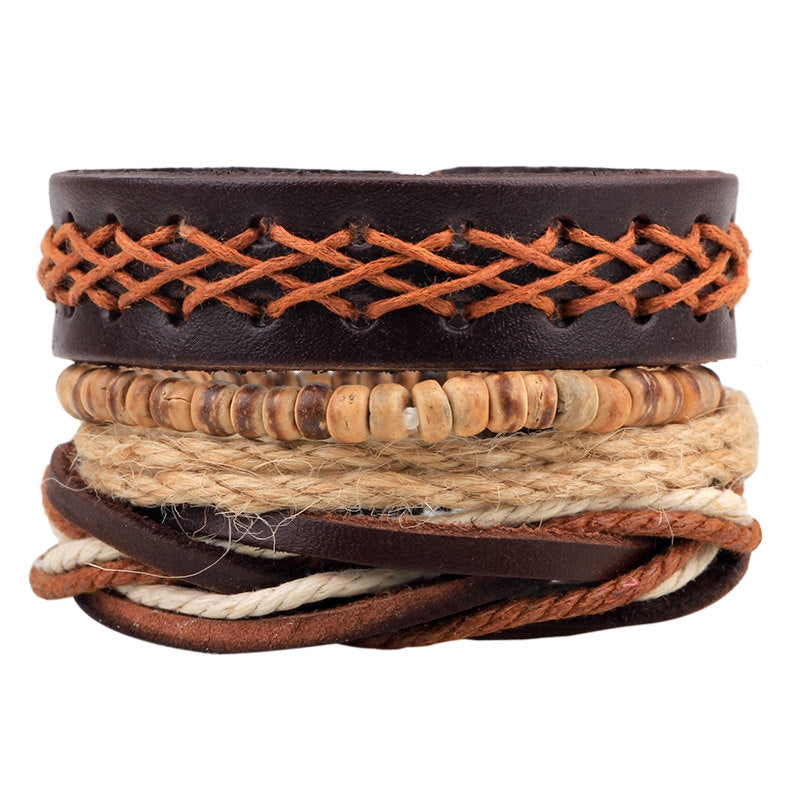 1Set (3-4PCs) Leather Bracelet Men Multilayer Bead Bracelet Punk Wrap Bracelets for Women Vintage punk Men Jewelry