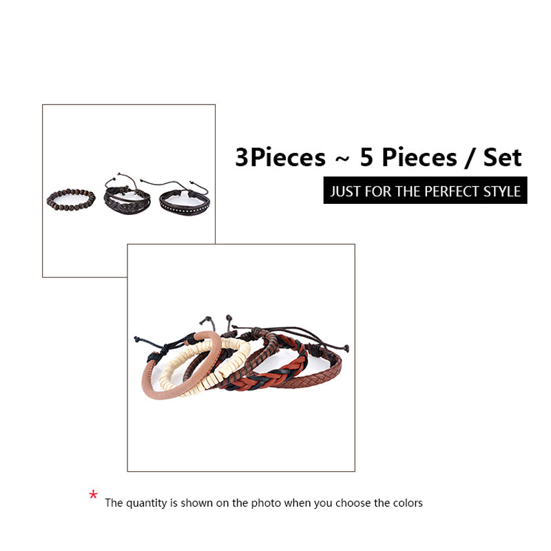 1Set (3-4PCs) Leather Bracelet Men Multilayer Bead Bracelet Punk Wrap Bracelets for Women Vintage punk Men Jewelry