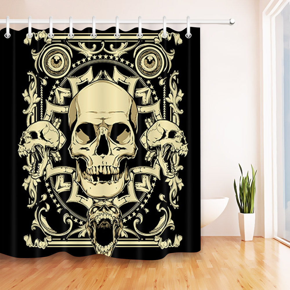 Skull Extra Long Black Shower Curtain And Bath Mat Set