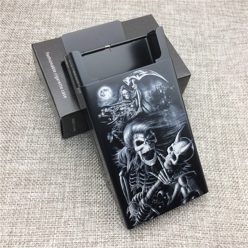 King Death Guitarist Aluminium Alloy Fashion Beauty Cigarette Case Laser Carved Will Not Fade Cigarette Box