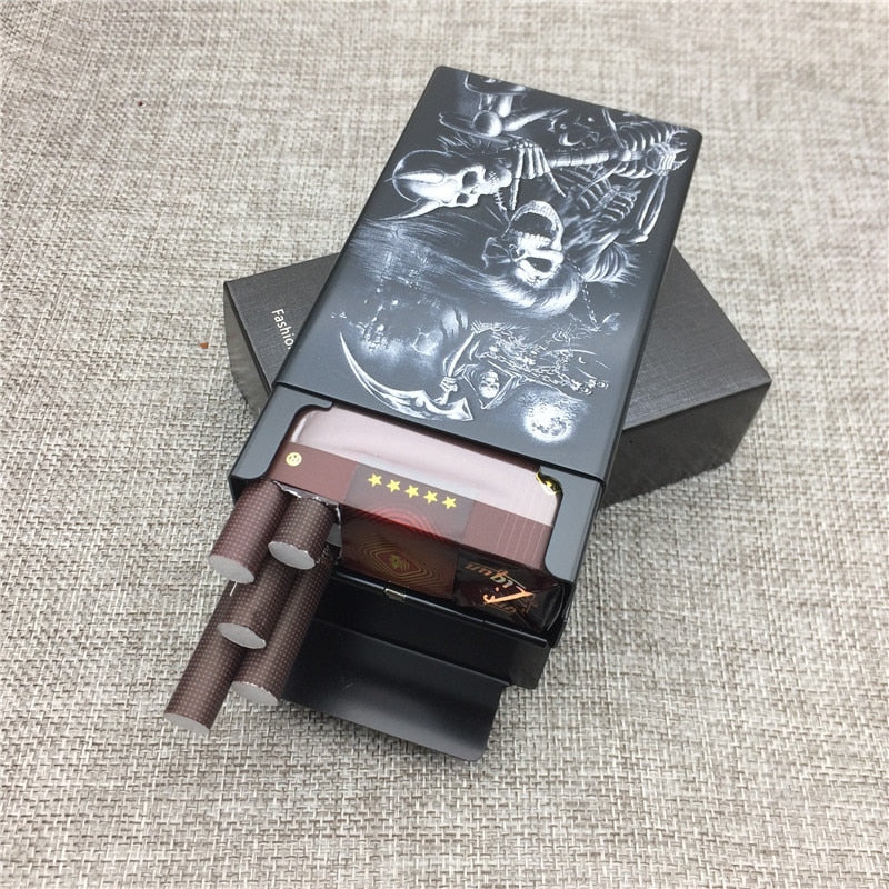 King Death Guitarist Aluminium Alloy Fashion Beauty Cigarette Case Laser Carved Will Not Fade Cigarette Box