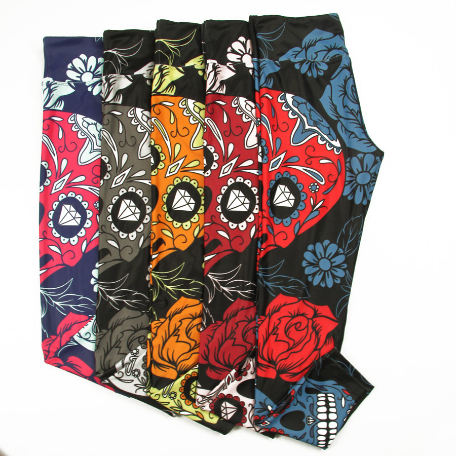 Sports Leggings Yoga Pants Blue Sugar Skull Women Fitness Rapper Leggings Tight Pants Gym Training Sports Running Legging