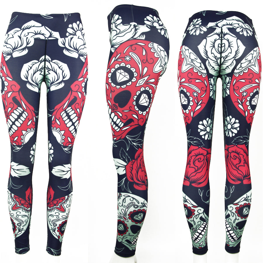 Sports Leggings Yoga Pants Blue Sugar Skull Women Fitness Rapper Leggings Tight Pants Gym Training Sports Running Legging