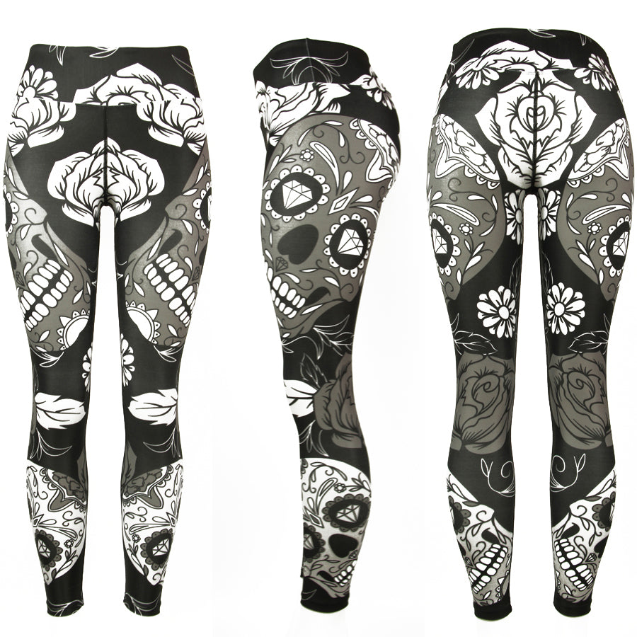 Sports Leggings Yoga Pants Blue Sugar Skull Women Fitness Rapper Leggings Tight Pants Gym Training Sports Running Legging