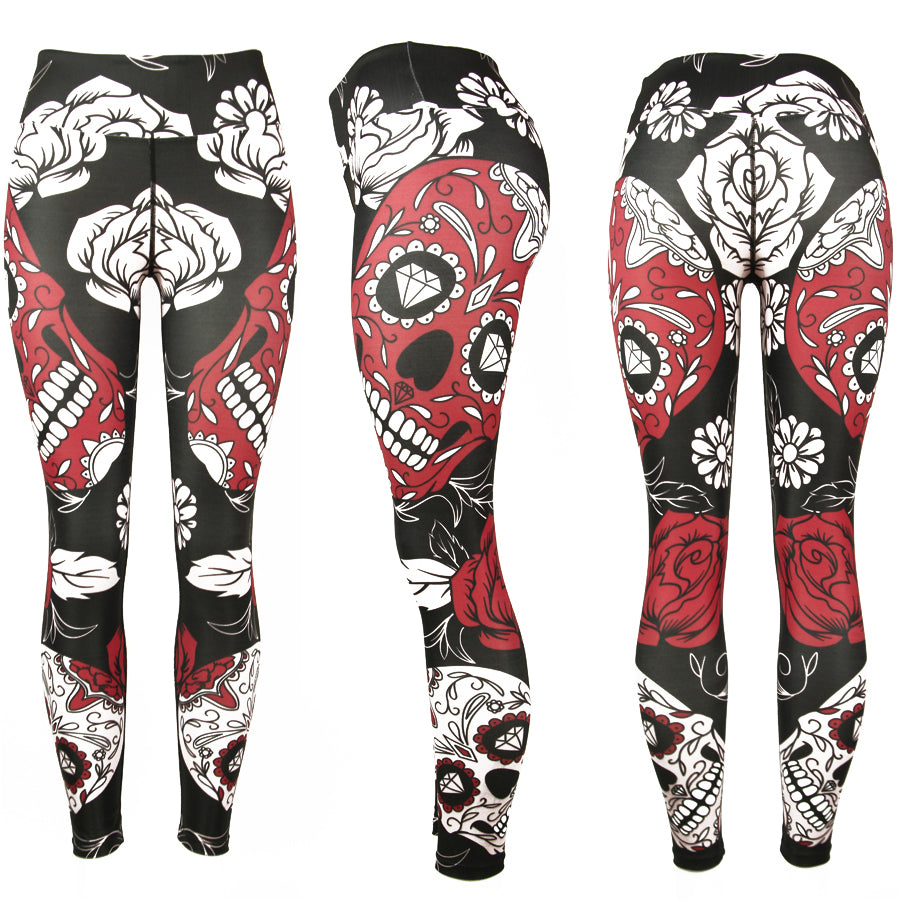 Sports Leggings Yoga Pants Blue Sugar Skull Women Fitness Rapper Leggings Tight Pants Gym Training Sports Running Legging